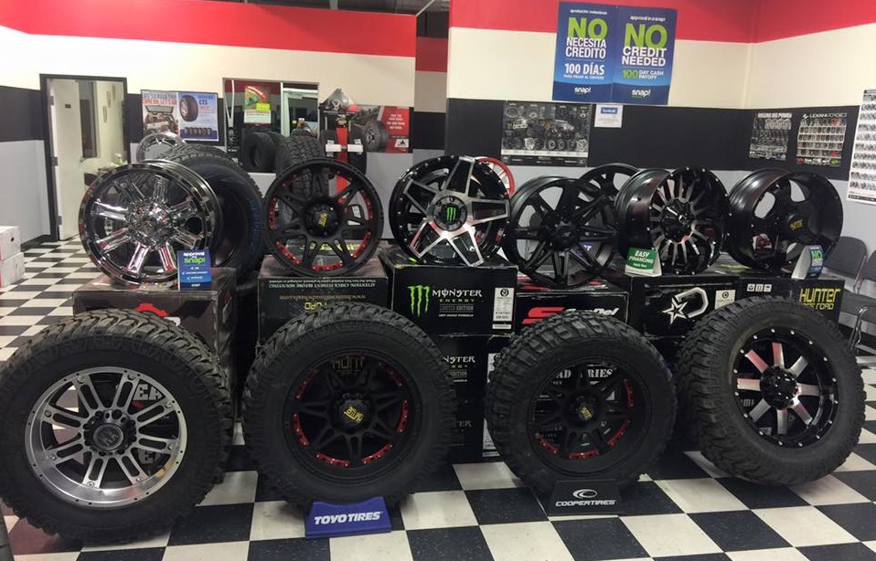 custom wheels on display in store